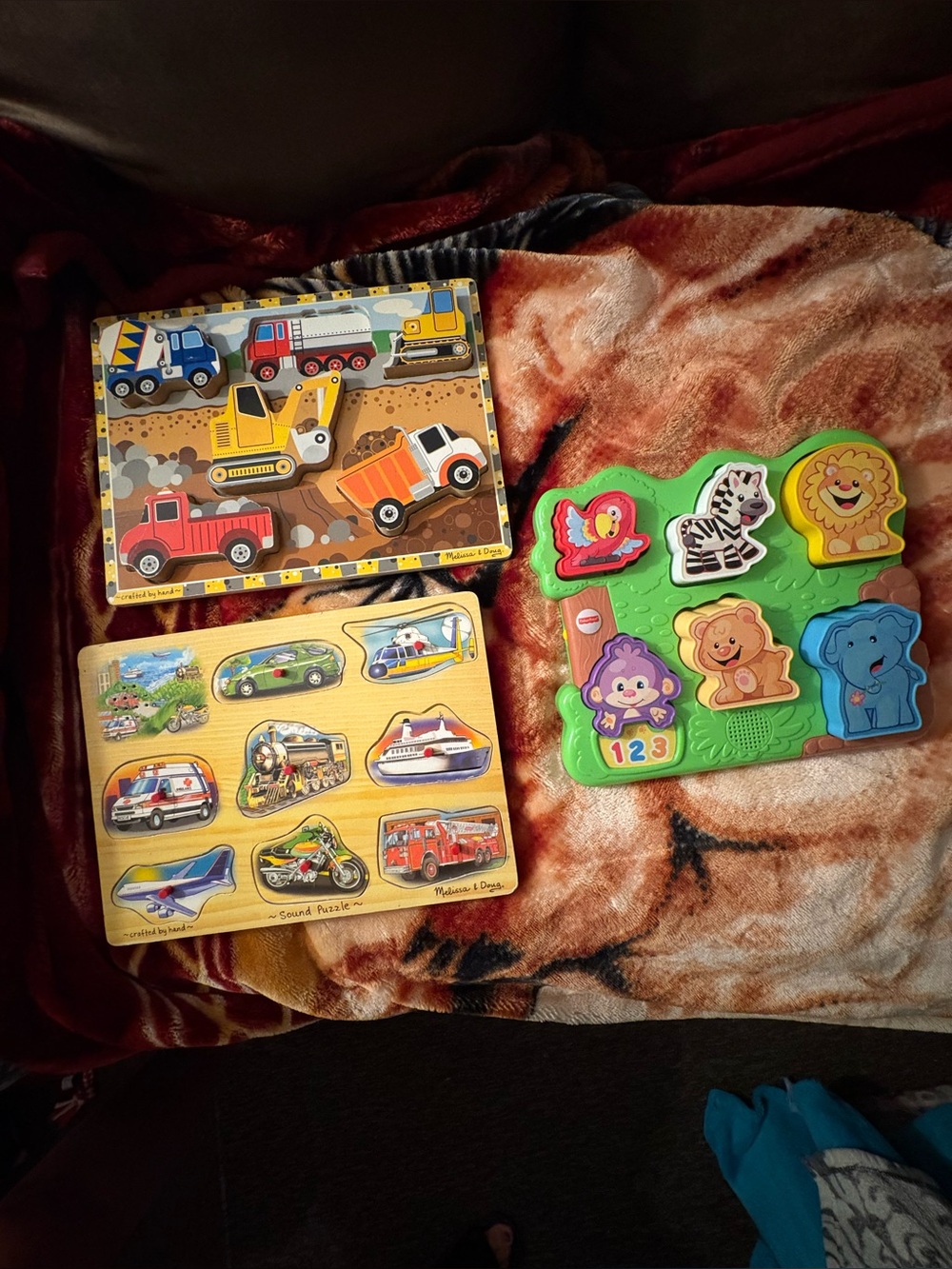 Melissa & Doug Wooden Puzzle Lot + Fisher Price Sound Puzzle Vehicles Animals